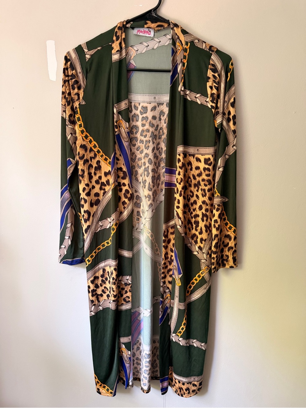 Madison Olive Green & Leopard Print Open Front Duster